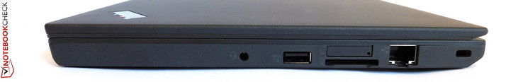 right side: 3.5-mm combined stereo jack, USB 3.0, SD card reader, SIM-Slot, Ethernet, Kensington Lock