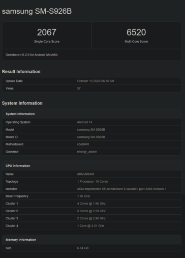 Exyos 2400 Geekbench (imagen vía Geekbench)