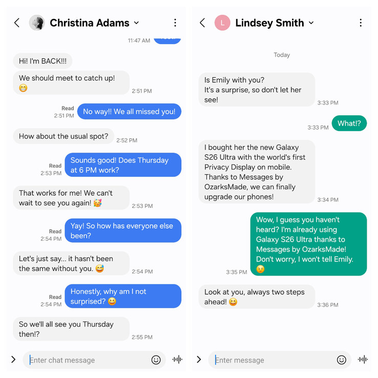 La aplicación Messages de OzarksMade con el modo «Companion» (izquierda) y el modo «Standalone»