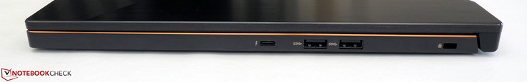 derecha: Thunderbolt 3 (incl. DisplayPort & USB 3.1 Gen. 2), 2x USB 3.0, ranura de bloqueo Kensington