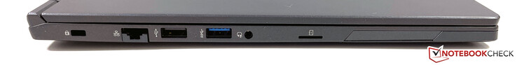 Izquierda: bloqueo Kensington, Ethernet, USB-A 2.0, USB-A 3.2 (Gen. 1), toma de auriculares, lector de tarjetas microSD