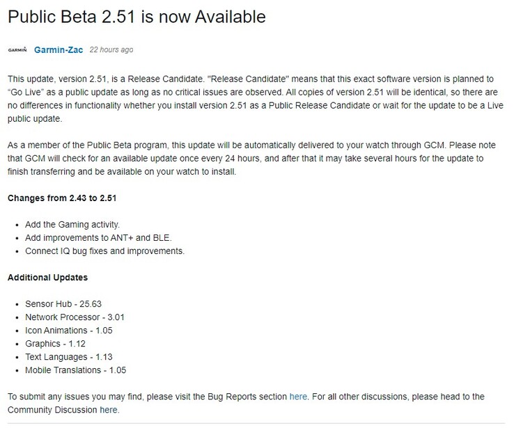 Lista de cambios de la beta pública 2.51 de Garmin. (Fuente de la imagen: Garmin)