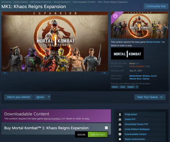 Mortal Kombat 1 Khaos Reigns precio y opiniones (Fuente de la imagen: captura de pantalla, Steam)
