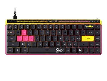 El nuevo ROG Falchion Ace HFX ZywOo Edition con detalles en rosa y amarillo. (Fuente de la imagen: Asus)