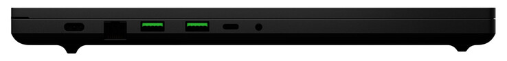 Lado izquierdo: alimentación, Gigabit Ethernet (2,5 Gbit), 2 USB 3.2 Gen 2 (USB-A), Thunderbolt 4 (USB-C; DisplayPort, Power Delivery), combo de audio