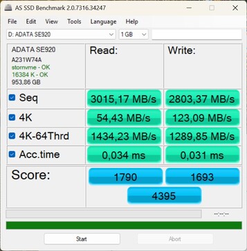 Prueba de rendimiento con el ADATA SE920 a través de USB4