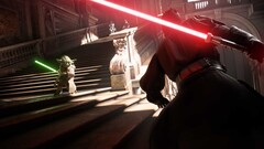 Captura de pantalla de Star Wars Battlefront II en la que aparecen Yoda y Darth Maul