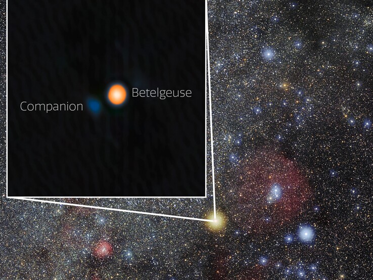 Una foto de la constelación de Orión, mostrando la ubicación de Betelgeuse y Siwarha (Fuente de la imagen: NOIRLab y Eckhard Slawik; recortada)
