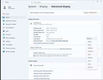 4K con 160 Hz es el modo estándar