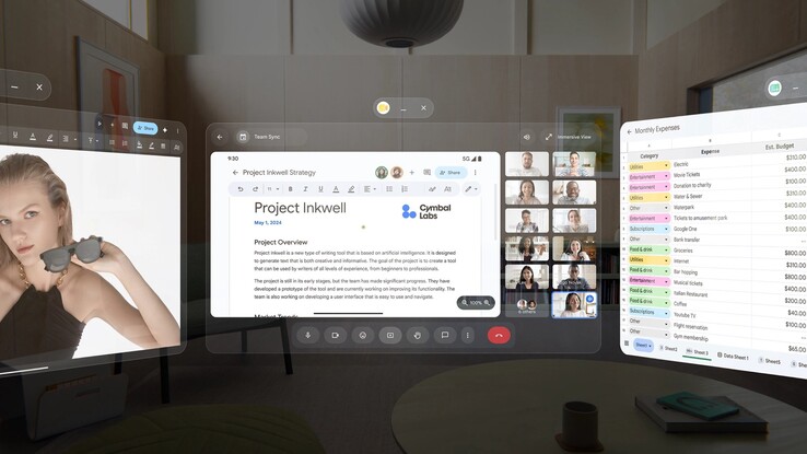 Xreal Aura te permite colocar libremente hasta cinco monitores virtuales en la habitación.