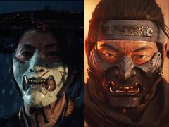 Atsu (izquierda), de Ghost of Yōtei, y Jin Sakai (derecha), de Ghost of Tsushima, llevan sendas máscaras de estilo oni que simbolizan su transformación en temidas leyendas. (Fuente de la imagen: Sucker Punch Productions)