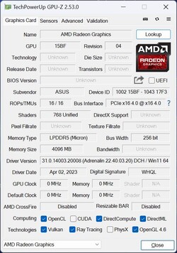 GPU-Z Gráficos AMD Radeon (Radeon 780M)