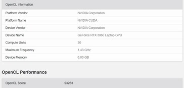 GPU RTX 3060 para portátiles. (Fuente de la imagen: Geekbench)