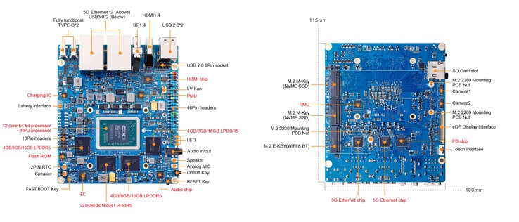 La competidora Raspberry Pi 5 tiene un total de tres ranuras M.2 (Fuente de la imagen: Orange Pi)