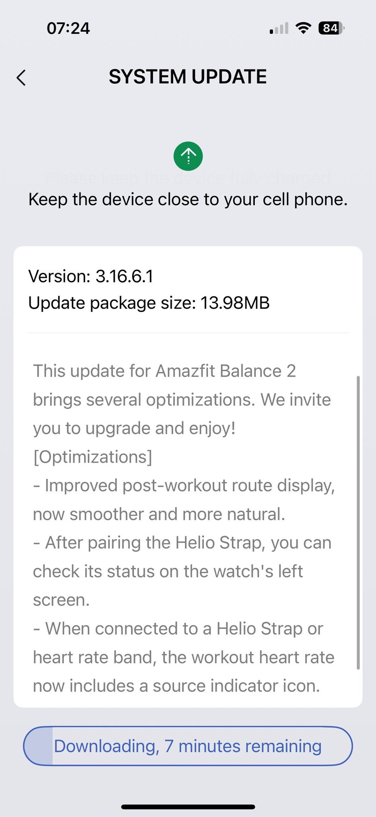 Las notas de la versión 3.16.6.1 para el reloj inteligente Amazfit Balance 2. (Fuente de la imagen: u/FinishDue3792 vía Reddit)
