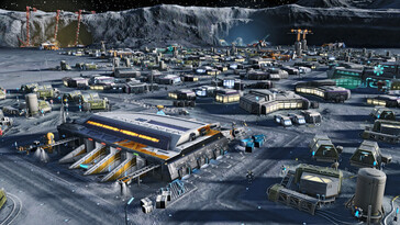 Una imagen que muestra una ciudad en la Luna en Anno 2205.
