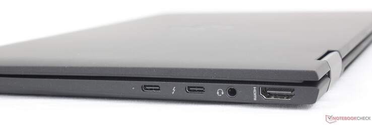 Derecha: 2x USB-C con Thunderbolt 4 + DisplayPort 1.4 + Power Delivery, audio combinado de 3,5 mm, HDMI 2.0