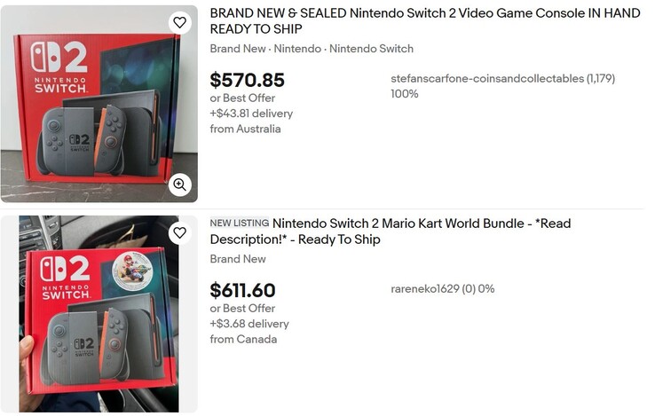 Algunos listados de Nintendo Switch 2 en eBay. (Fuente de la imagen: eBay)