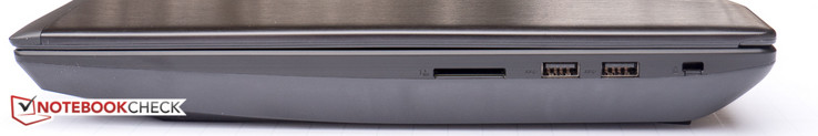 derecha: ranura para tarjeta SD, 2x USB 3.0 Type-A, bloqueo Kensington