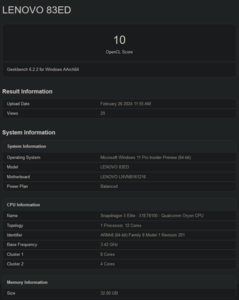 Puntuaciones de la GPU del Snapdragon X Elite en Geekbench 6.2 (imagen vía Geekbench)