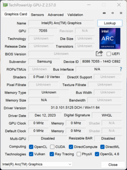 GPU-Z Gráficos Intel Arc (7 núcleos Xe)