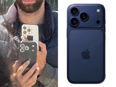 Comparación lado a lado que muestra una supuesta unidad de prueba del iPhone 17 Pro fotografiada en público (izquierda) y un primer plano del mismo prototipo en una funda azul de desarrollo (derecha), con una nueva disposición de la cámara trasera. (@Skyfops en X , antes Twitter)