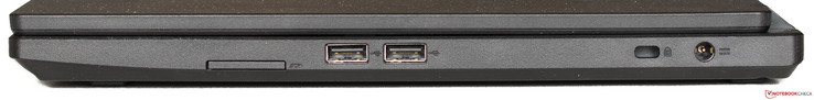 Lado derecho: lector de tarjetas SD, 2x USB 2.0, Kensington, alimentación