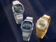 Los tres relojes Casio que forman la nueva serie A140WE, caracterizados por sus nuevas cajas redondas. 