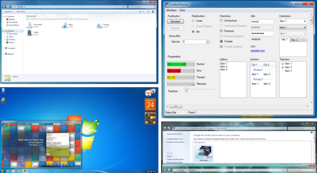 Classic 7 es compatible con el menú de inicio y la barra de tareas de Windows 7, temas, gadgets y el Aero Glass original que se estrenó con Windows Vista