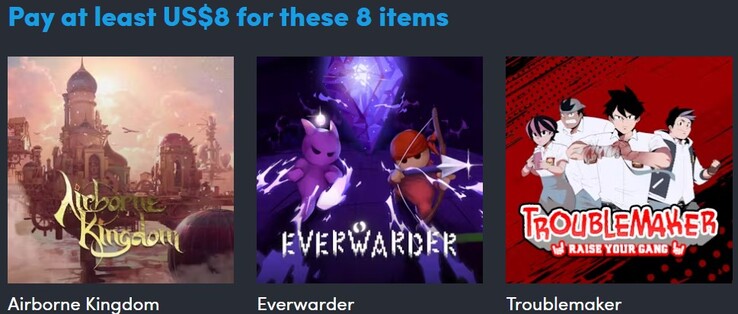 Imagen decorativa. El primer nivel contiene 8 artículos (Fuente de la imagen: Humble Bundle)