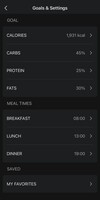 Captura de pantalla de la página de configuración de alimentos en la aplicación Zepp. (Fuente de la imagen: Zepp App)