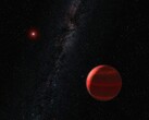 Una ilustración que muestra un exoplaneta rojo.