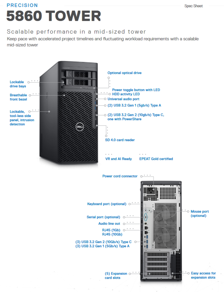 Dell Precision 5860 Torre E/S