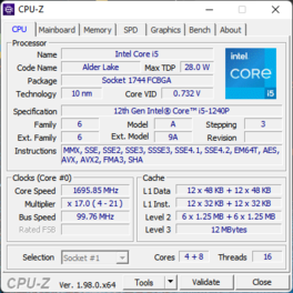 Página principal de CPU-Z