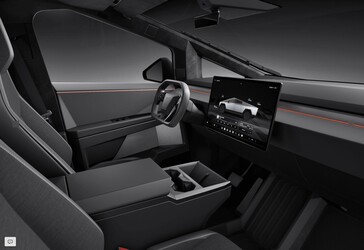 Interior del Cybertruck Long Range RWD con asientos de tela y consola central de serie