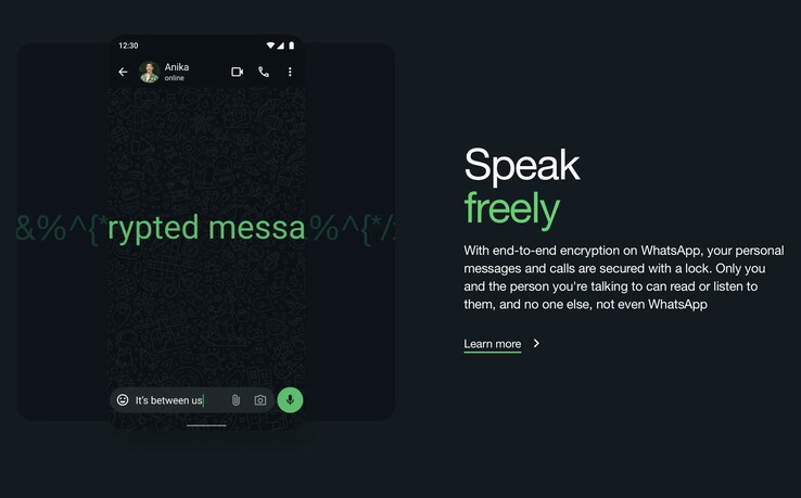 WhatsApp afirma que los chats de los usuarios están cifrados de extremo a extremo - la última demanda afirma lo contrario. (Fuente de la imagen: WhatsApp)