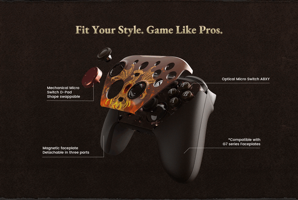 El GameSir G7 Pro Dragon's Dogma II Edition tiene una placa frontal personalizada.