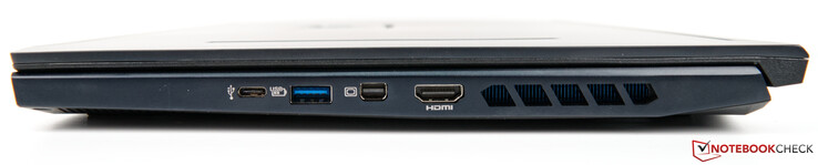 A la derecha: USB 3.2 Tipo C, USB 3.2 Tipo A, mini-DisplayPort, HDMI, ventilaciones de ventilador