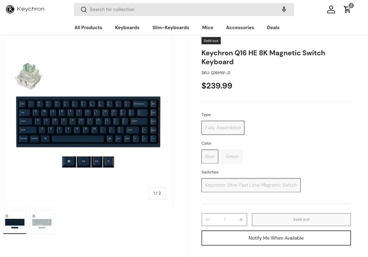 La página del producto Keychron Q16 HE revela el precio. (Fuente de la imagen: Keychron)