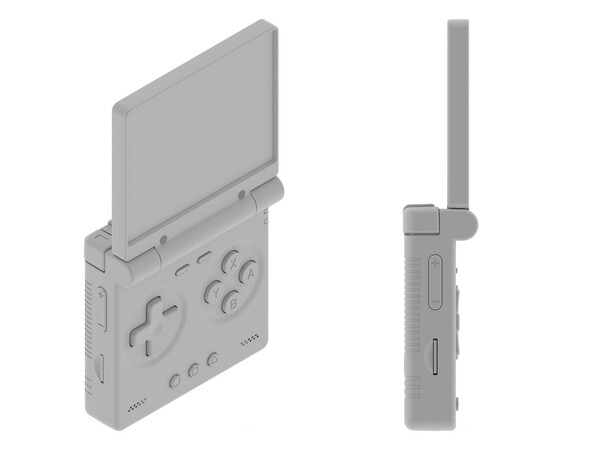 El dispositivo portátil clamshell de Miyoo tiene una ranura para tarjetas TF en cada lado.