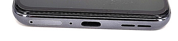 Parte inferior: Ranura SIM, micrófono, puerto USB-C, altavoz