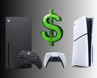 Consolas Xbox y PlayStation mostradas con el símbolo del dólar (Fuente de la imagen: Microsoft Xbox Gaming, Sony PlayStation con ediciones)