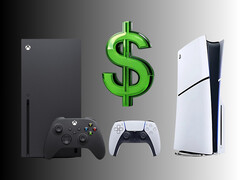 Consolas Xbox y PlayStation mostradas con el símbolo del dólar (Fuente de la imagen: Microsoft Xbox Gaming, Sony PlayStation con ediciones)