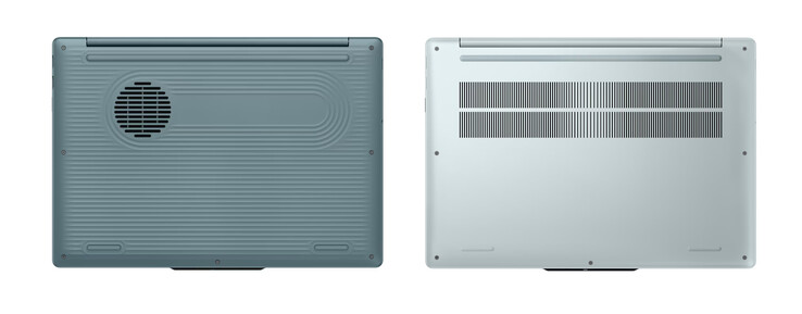 El IdeaPad Vibe 15 con sus paneles inferiores de plástico y aluminio, de izquierda a derecha.