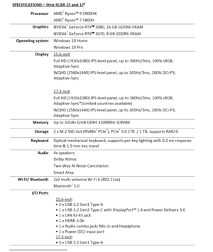 Asus ROG Strix Scar 17 - Especificaciones. (Fuente de la imagen: Asus)
