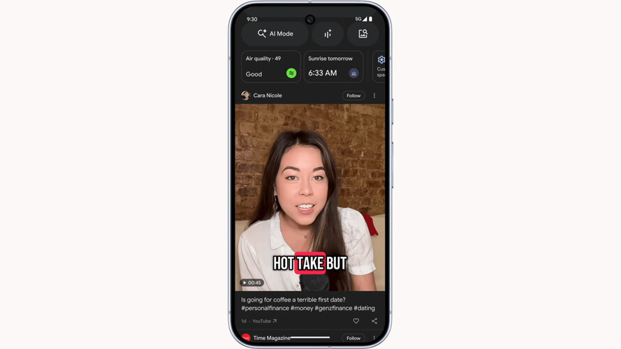 Captura de pantalla tomada desde un smartphone que muestra el nuevo Discover Feed de Google con soporte para más formatos de contenido. (Fuente de la imagen: Google)