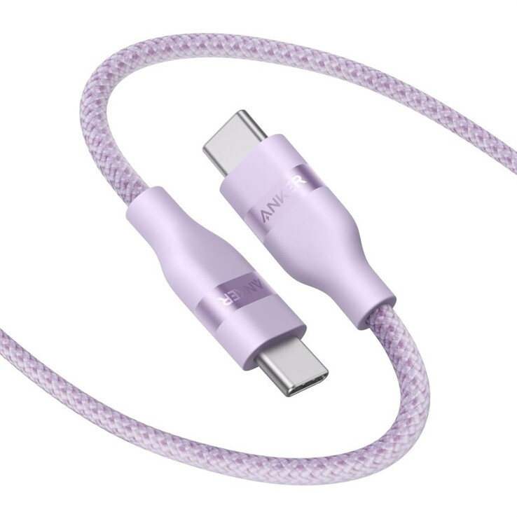El cable USB-C a USB-C de Anker (3 pies, 240 W, trenzado reciclado) en lila púrpura