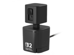 La cámara GameChat de Hori, más asequible, puede montarse directamente en la Switch 2 o utilizarse con el pedestal desmontable. (Fuente de la imagen: Hori)