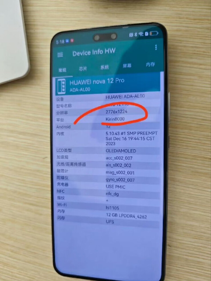 Especificaciones del Huawei Nova 12 Pro mostrando el Kirin 8000 (Fuente de la imagen: Farido Fanani)