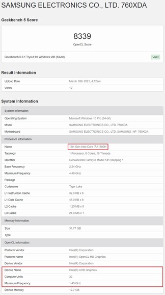 Intel UHD Graphics. (Fuente de la imagen: Geekbench)